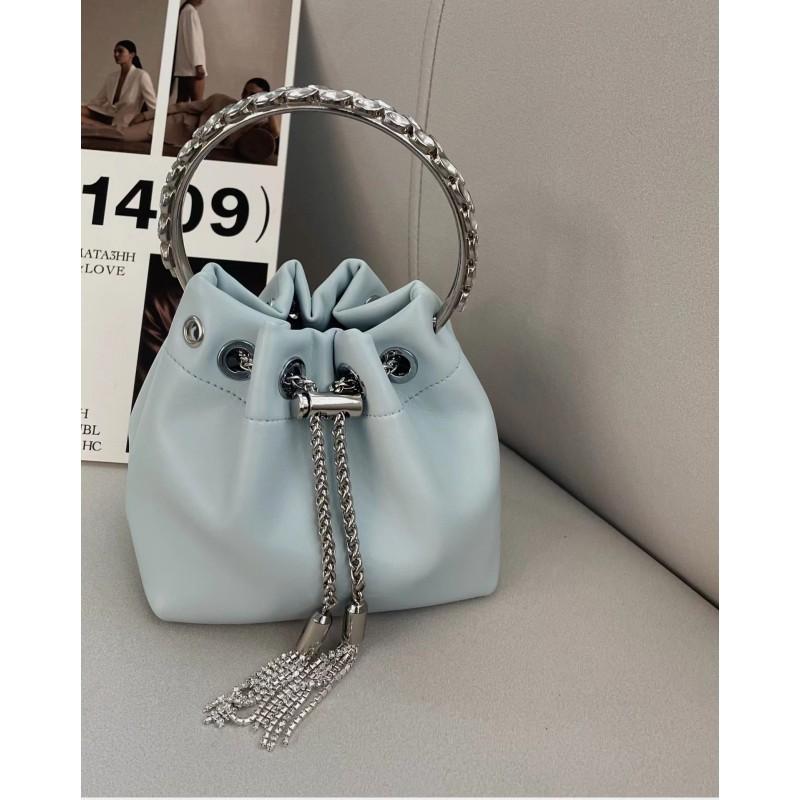 Sparkling Rhinestone Bucket Bag Women PU Leather Small Square Handbag Vintage Style Fashion Accessory