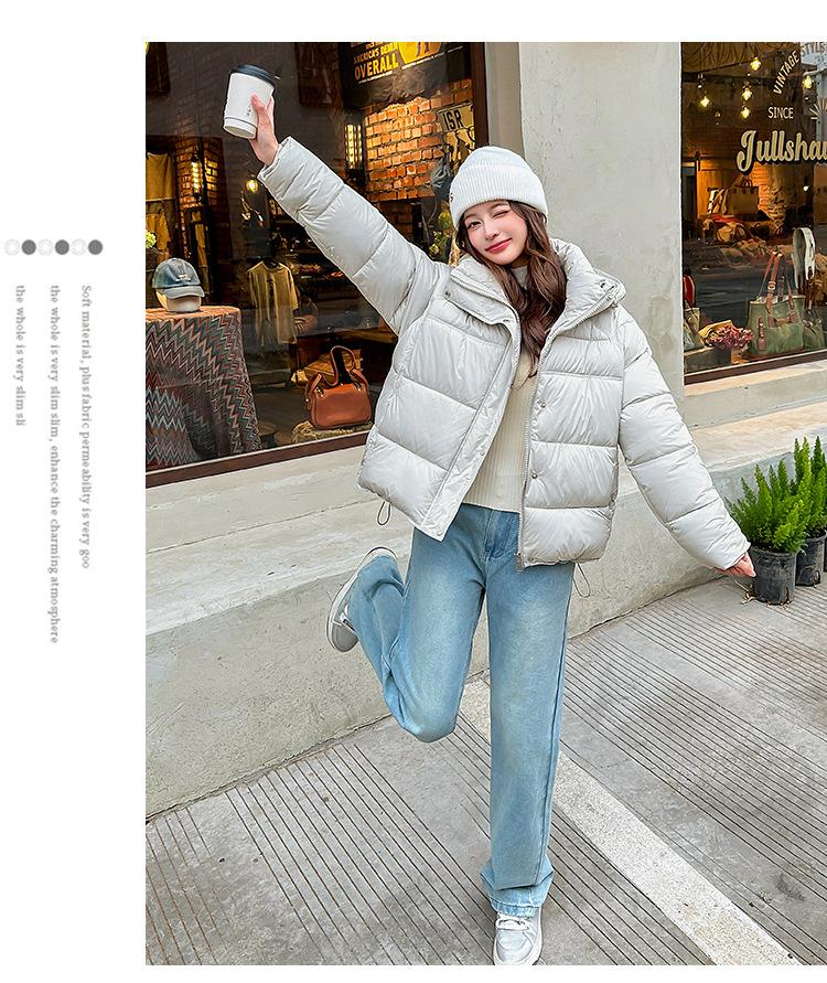 Dame Kort Hette Vindtett Tykk Varm Vinterjakke med Raglanermer