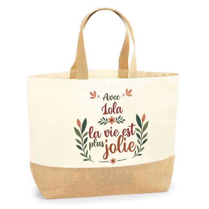 Tote bag en jute - PLANETEE - Lola la vie est plus jolie - Jute naturel - Imprimé texte - Fabriqué en France
