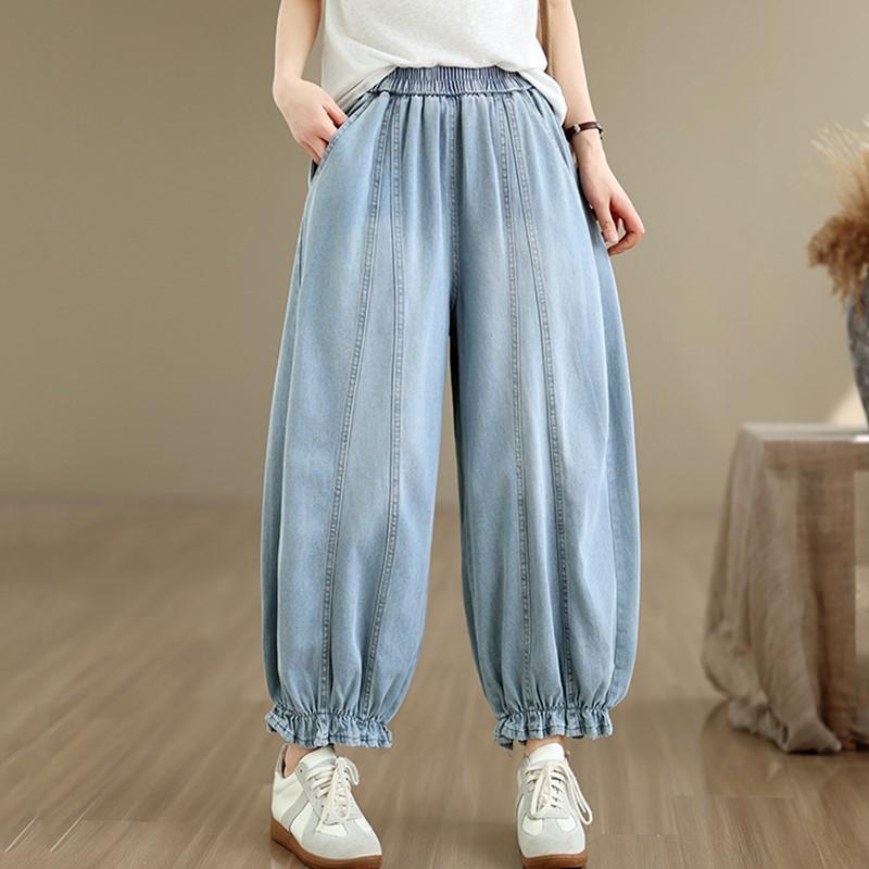 Tamanho grande Vintage cintura alta casual solto Feminino Primavera verão jeans denim Calças Harem