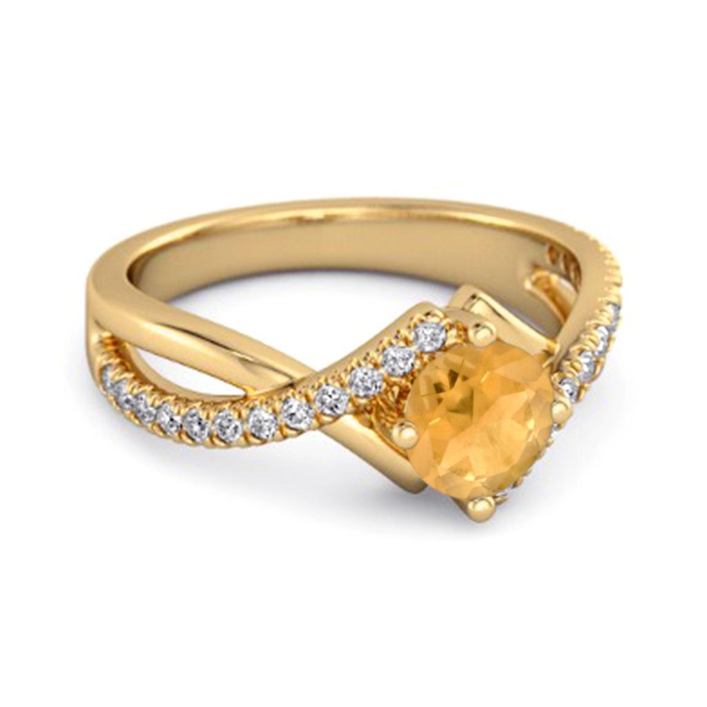 Citrine Crisscross Band White Topaz Accents Ring - 925 Sterling Silver Gold Vermeil
