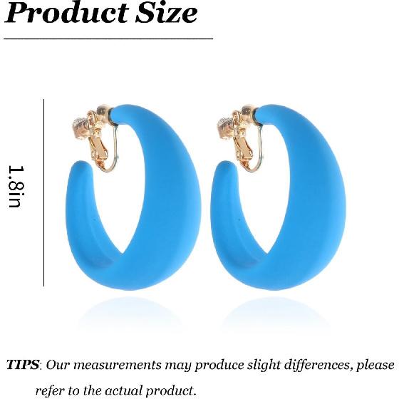 Chunky Clip On Hoop Earrings for Women Detachable Wide Statement Earring Non Pierced 80s 90s Fashion Accessories Vintage Neon Party Jewelry Outfit