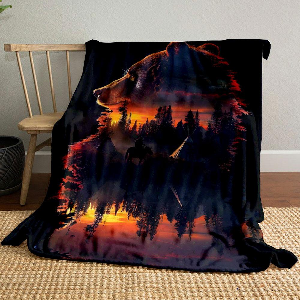 

Bear Silhouette Landscape Print Blanket bedroom Blanket for Livingroom Couch lunch break Soft throw for Friend s festival Gift 80cm x 120cm
