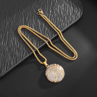 Neuer europäischer und amerikanischer heiß verkaufter Schmuck Edelstahl Diamant eingelegt Basketball Anhänger Halskette