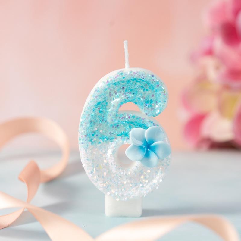 Creative Numbers Birthday Party Day Candles First Year Blue Cute Flowers Cake Decorations