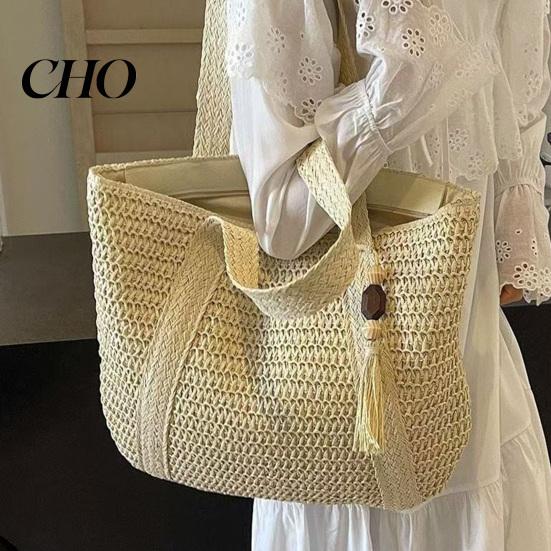 Large Capacity Tote Bag Woven Shoulder Bag, Commuter Durable for Women Summer Beach Tote, Lightweight Purse Vacation Street Work Stylish Solid Color