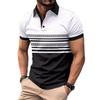 Summer New Men's Daily Sports Casual Stripe Printed Lapel Short Sleeve Pullover Shirt