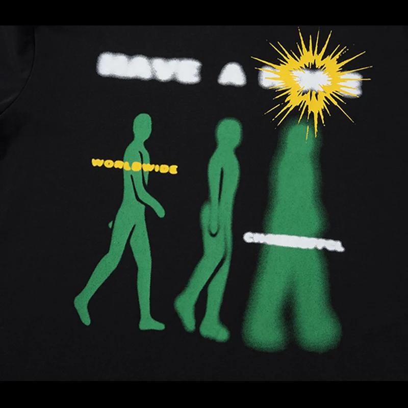 Men Cotton Oversized T-Shirt Summer Printed Harajuku Hip Hop Loose Tops Tees Round Neck Short Sleeve For Man