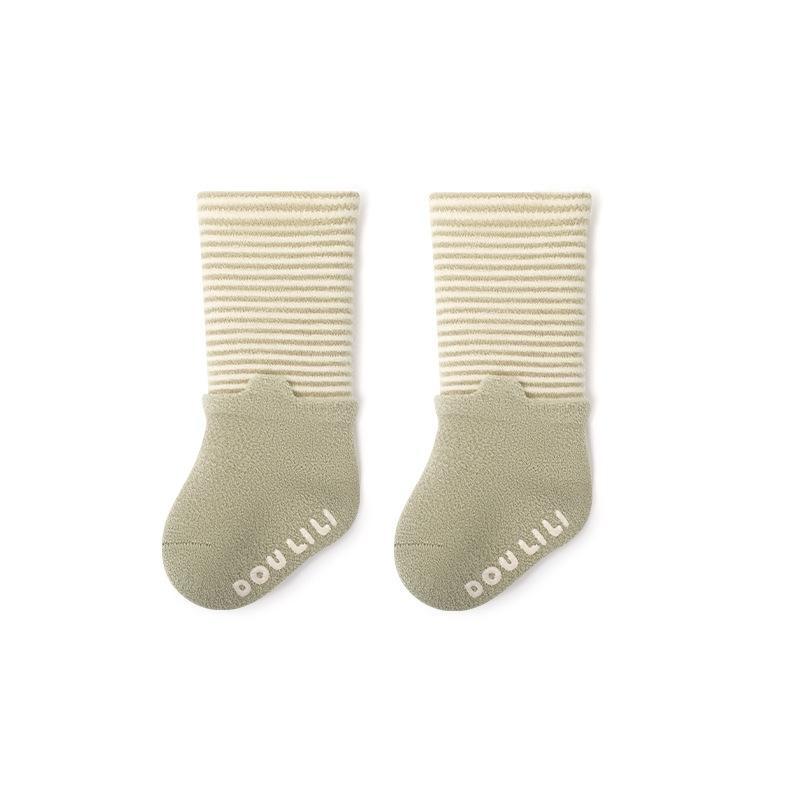 Baby Socks Pure Cotton Warm Stripe Non-Slip Middle Tube Contrast Color Newborn Boys Girls Baby Autumn Winter Floor Socks