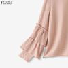 ZANZEA Women Casual Round Neck Ruffles Long Sleeve Loose Blouse