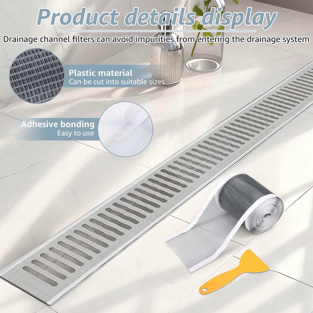 8pcs(4set) Shower Drain Screen with Cleaning Shovel Self-Adhesive Stickers Showers Drain Hair Catcher Mesh Stickers for Bathroom