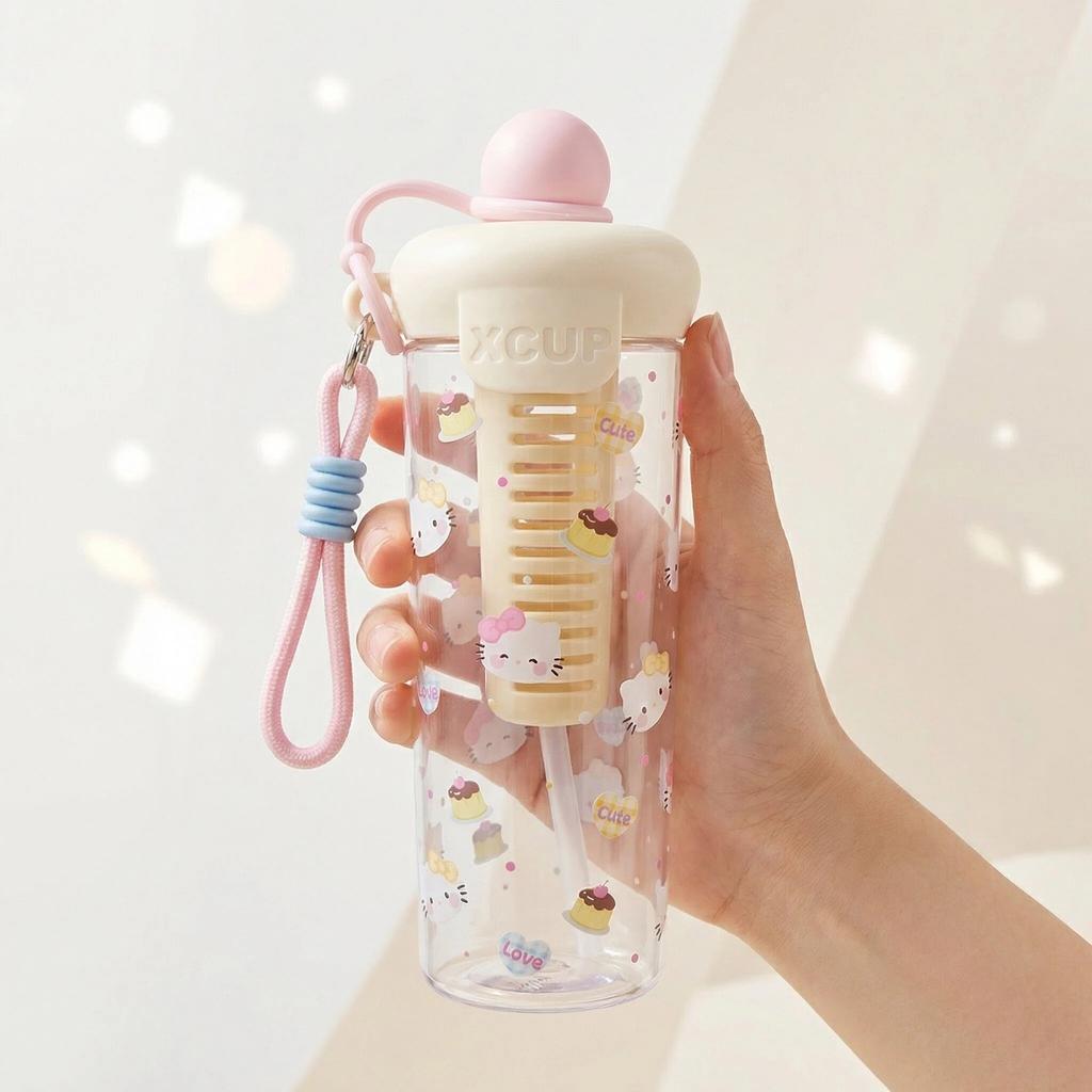 Large capacity summer portable straw cup girl cute cartoon cup