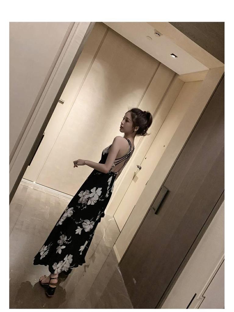 2020 Summer Korean Midi Backless Spaghetti Strap Beach Dress