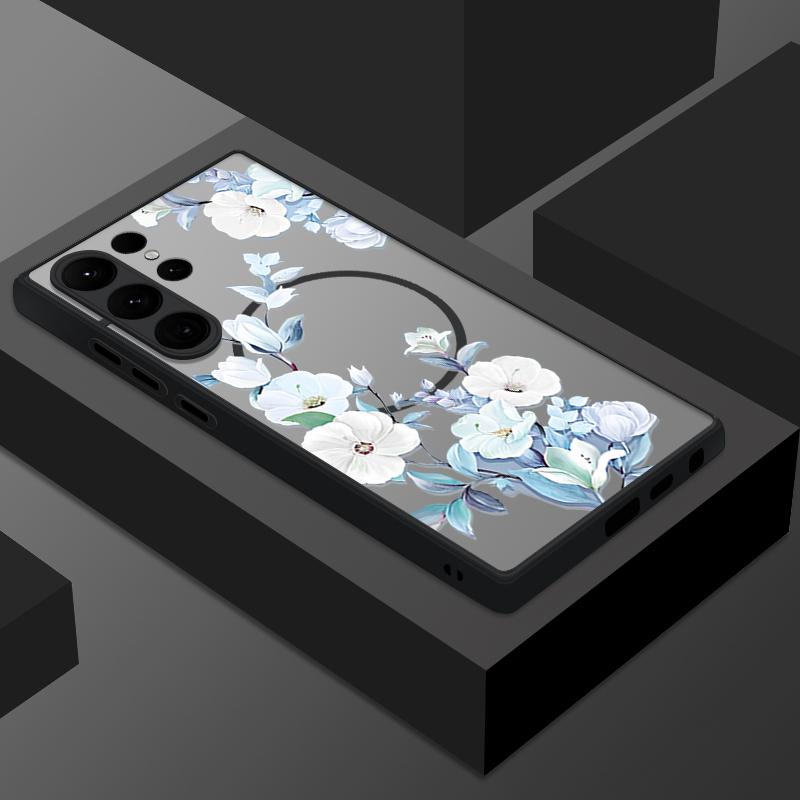Highend Luxury Quality Flowers Print Magnetic Case For Samsung Galaxy S25 S24 S22 S23 Ultra S22 Plus S21 S20 S24 FE For Magsafe Matte Hard Cover