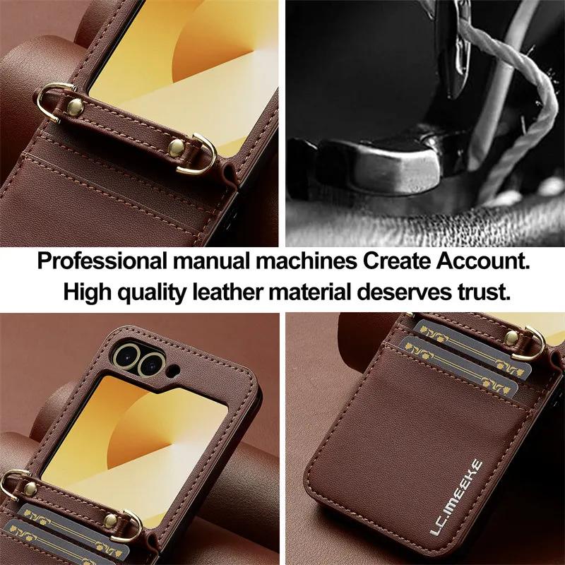 Magnetic Flip Leather Phone Case for Samsung Galaxy Z Flip 6 5 4 3 5G Flip6 Flip5 Flip4 Wallet Card Cover Etui Coque