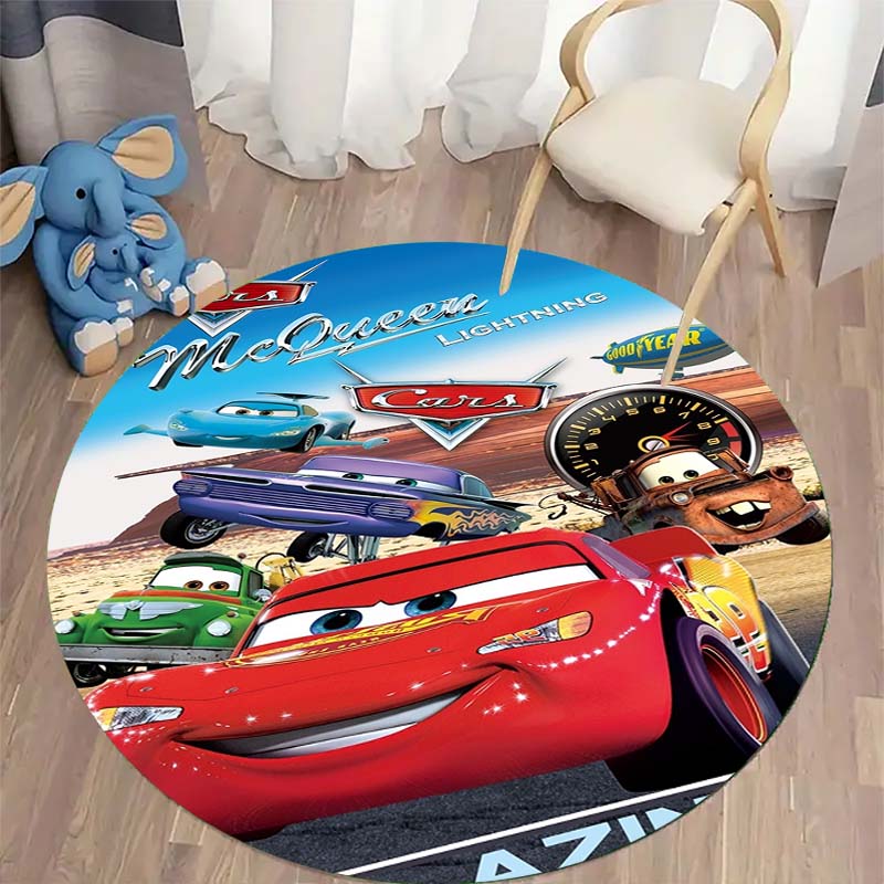 Tappeto Rotondo Tappeto Circolare Antiscivolo con Pattern di Saetta McQueen per Camera da Letto dei Bambini Stanza dei Giochi