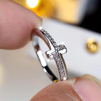 Dazzling Cross Ring Bride Engagement Wedding Band Ring Size 6-10