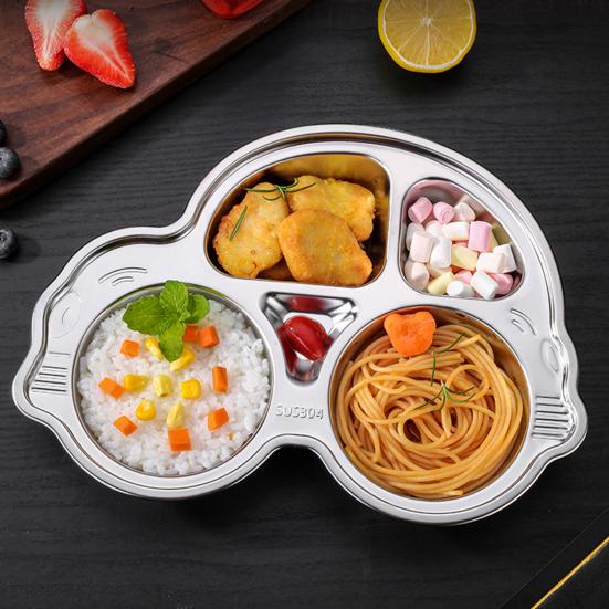 Stainless Steel Dinner Plate for Kids Cartoon Design Divided Tray Food-Grade Safe Durable Children Compartment Serving Snack Dishes