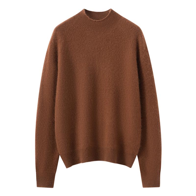 Women's High Neck Solid Color Cashmere Loose Pullover - Long Sleeve Casual Autumn/Winter Knit Sweater