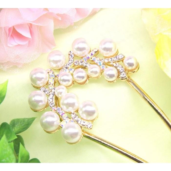 [Miaomyao] Hairpin U-Shaped Hair Ornament Japanese Style Yukata Kimono Simple Pearl Hair Comb Hair Accessory Gold One Size