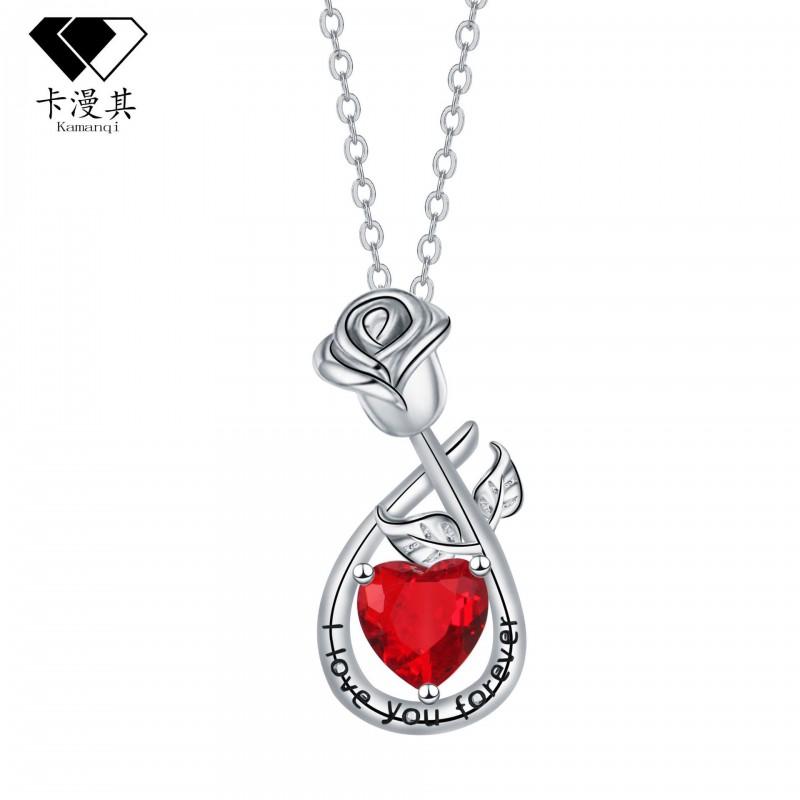 Sweet Floral Rose Pendant Necklace Women - Heart Flower Design Copper Chain With Rhinestone Accents 2026 Collection Red