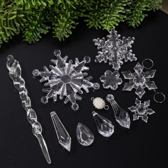 10 Pcs Crystal Snowflake Icicle Ornaments Clear Acrylic Christmas Ornaments for Christmas Tree Winter New Year Party Decor