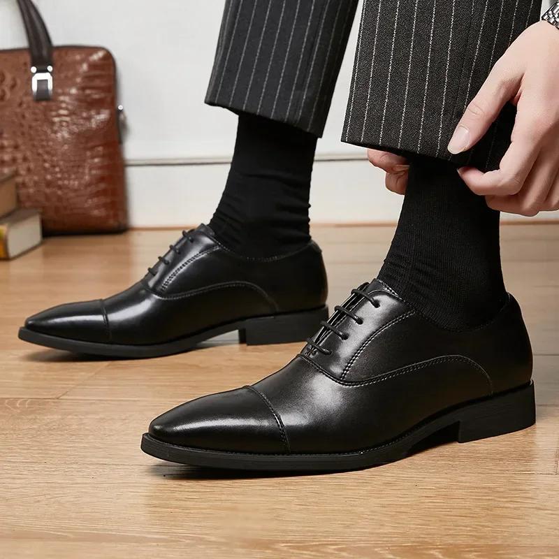 Fashion Genuine Leather Men Internal Elevation Dress Shoes for Men 2024 Triple Splicing Luxury Party Office Business Shoes Plus Size 45