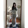 Korean Casual Lazy Sweet Spicy Pure Color Knitted Coat Autumn New Niche Design Sense of High-waisted Long Pants Two-piece Female Tide