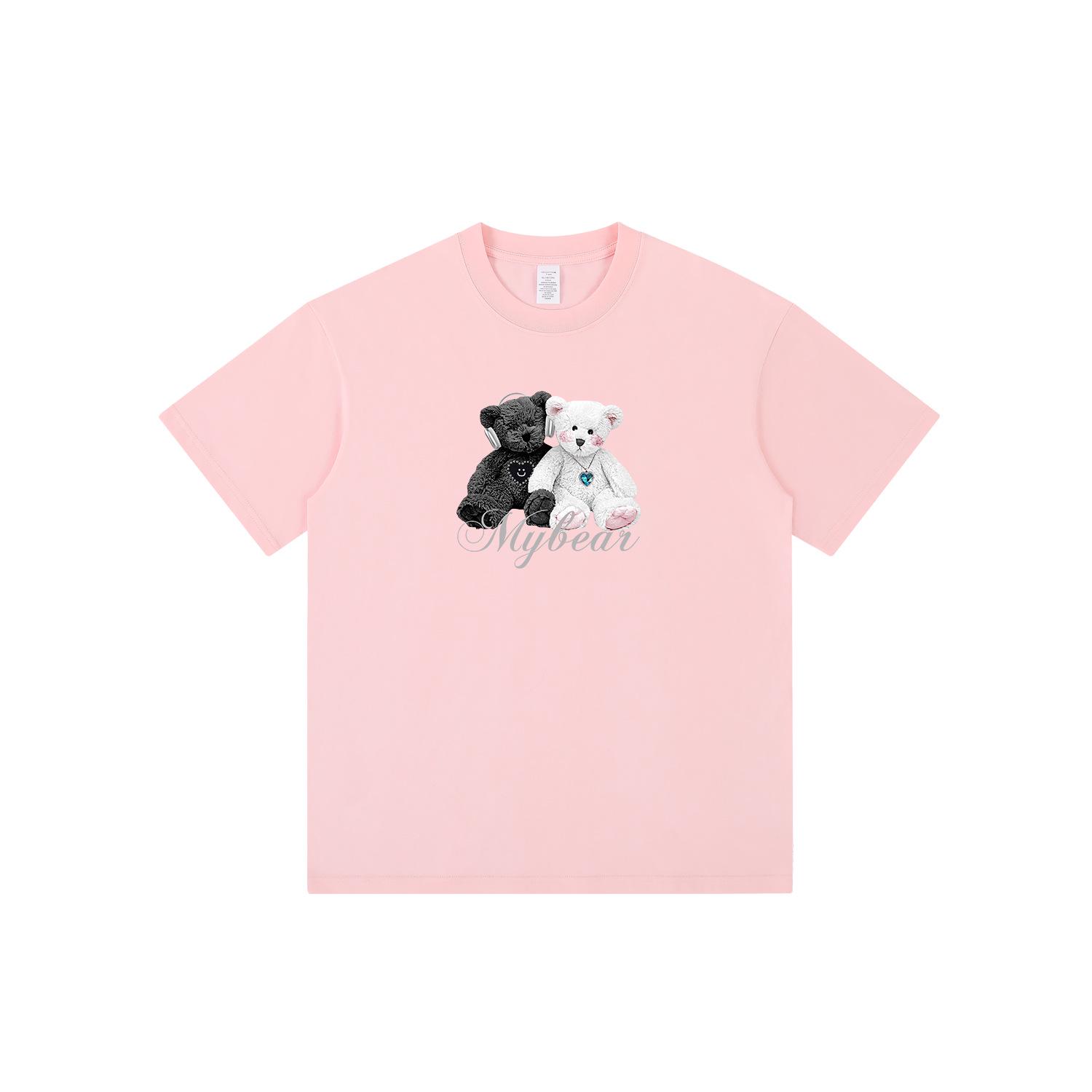 

American Street Style 2024 Oversized Unisex Teddy Bear Print Black T-Shirt L