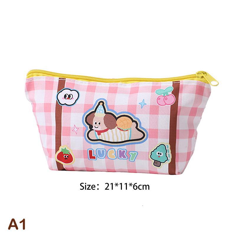 Cute Pink Gingham Travel Storage Bag Set – Cartoon Pattern Toiletry & Cosmetic Organizers