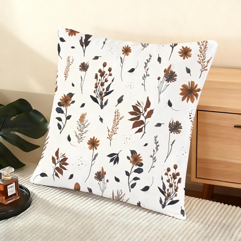 Boho Wildflowers Pattern Cushion Cover Soft Short Plush Pillow Cover Smooth Cozy Texture Aesthetic Cushion Case Home Decor
