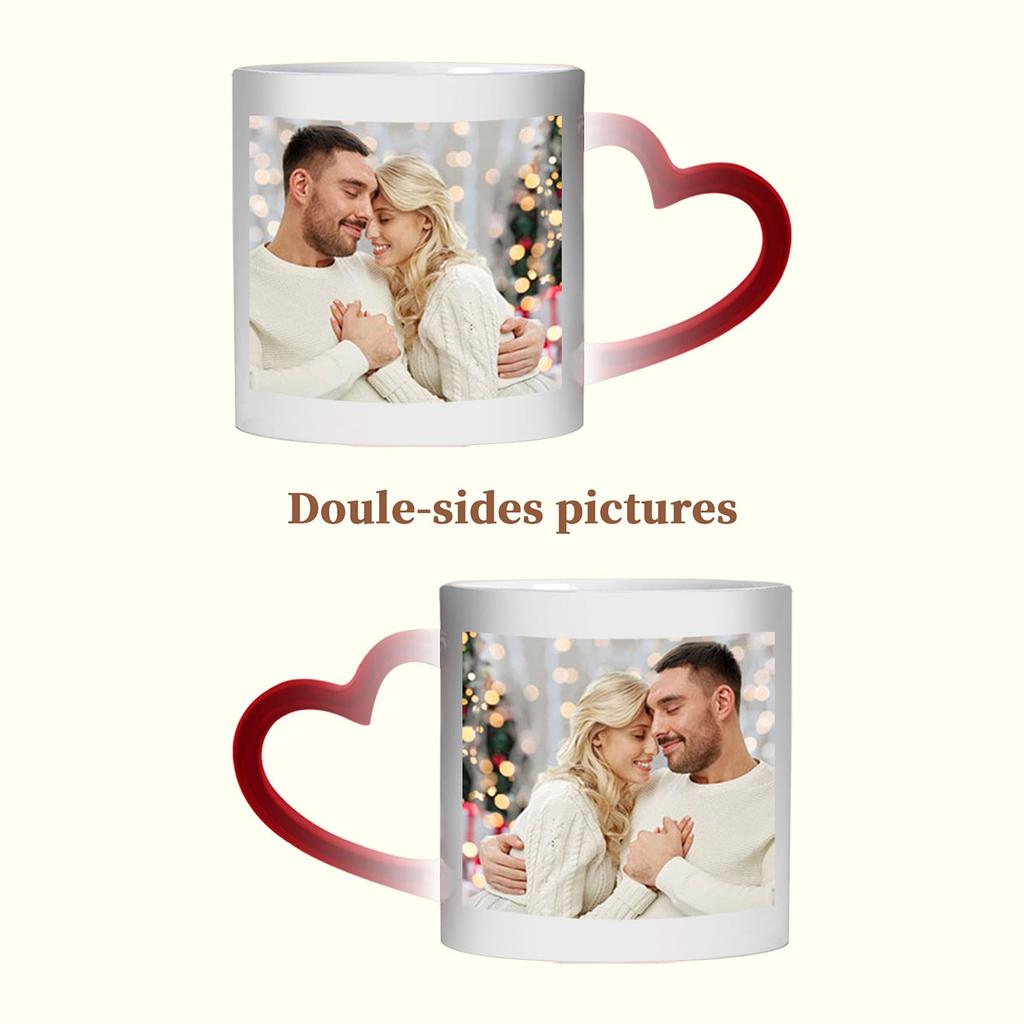 1 cană cu fotografie personalizată - culoare inimă schimbătoare. Cană de cafea, ceașcă de cafea. Personalizați pentru diverse ocazii. cadou pentru familie și iubiți