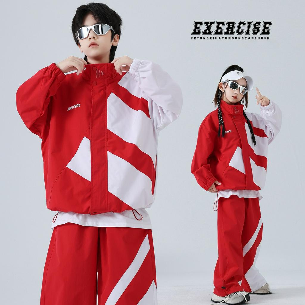 Children's Hip-hop Trendy Clothes for Boys and Girls Chinese Red Hip-hop Suits Opening Ceremony Performance Class Clothes