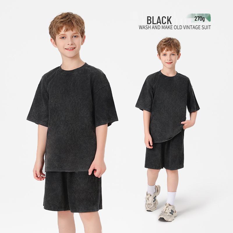 Pure Cotton Retro Short Sleeve Round Neck Loose T-Shirt for Children & Toddlers - Trendy Spring/Summer Kids' Clothing