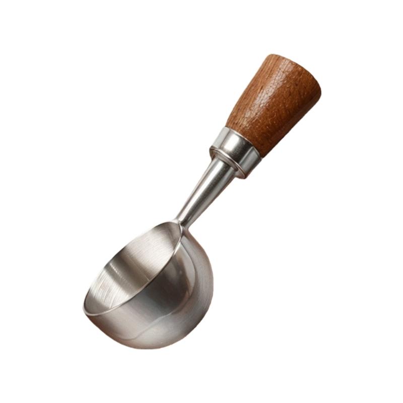 Accurate Measuring Spoon for Coffee Bean Features Comfortable Walnuts Wood Handle and Stainless Steel Construction