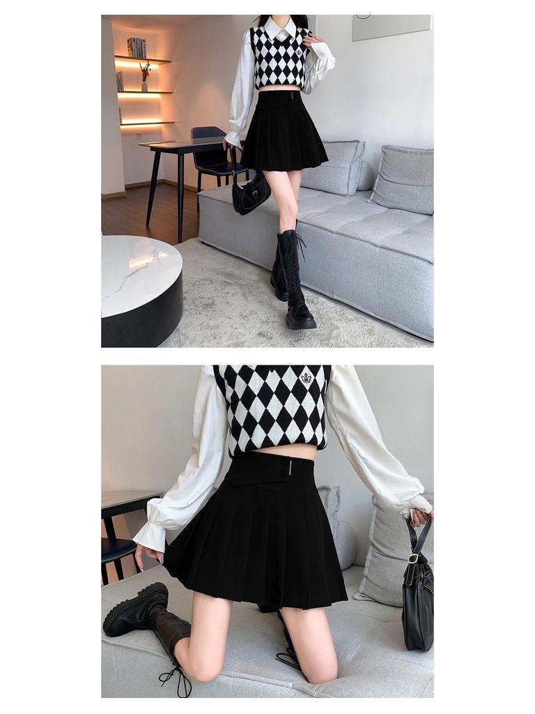 Petite High-Waist Grey Pleated A-line Skirt for Women - Spring/Autumn/Winter 2026 Fashion