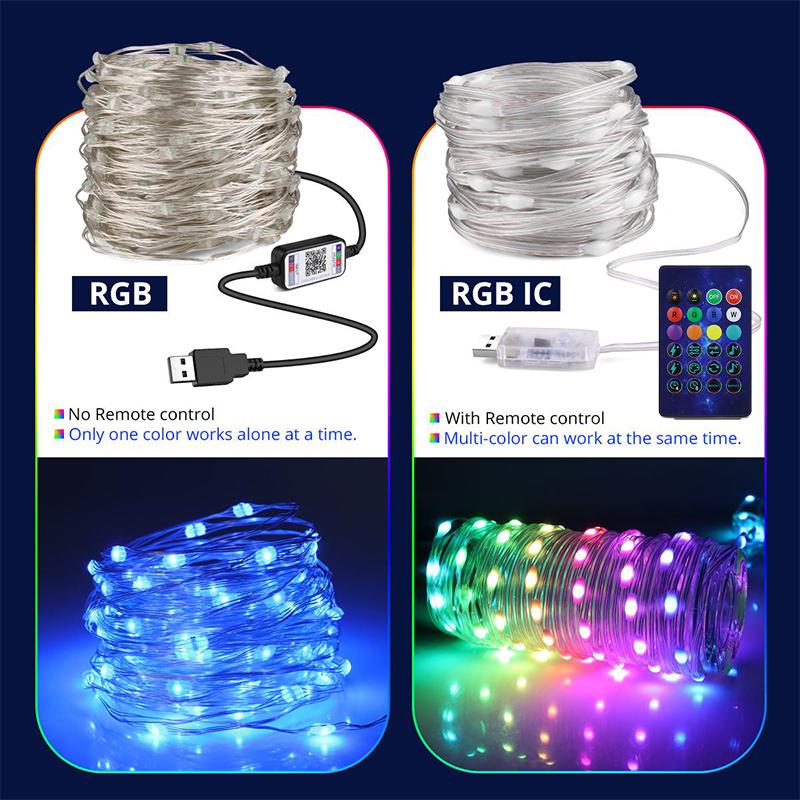 USB Bluetooth LED Garland String Light Christmas Wedding Party Decoration Lamp Dream Color Fairy Lights RGBIC Kids Gift