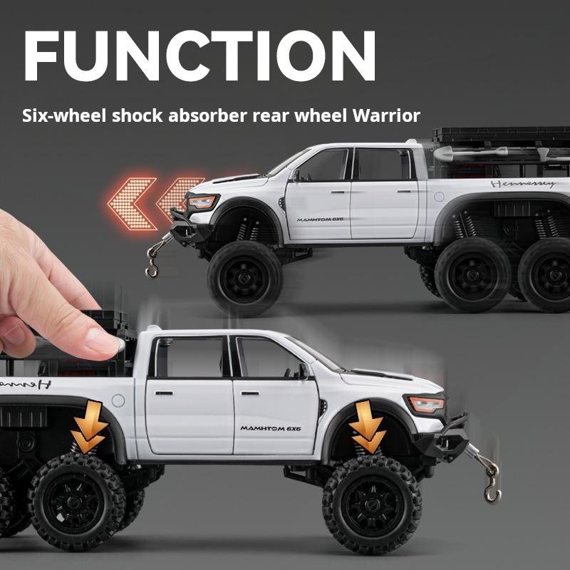 1:24 Scale Raw Metal T-Rex & Mammoth Pickup Truck Model Large Alloy Off-Road Vehicle Pull Back Collectible Figurine & Gift