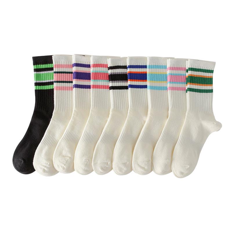 Women's Summer Comfortable Breathable Simple College Style Striped Tube Cotton Socks