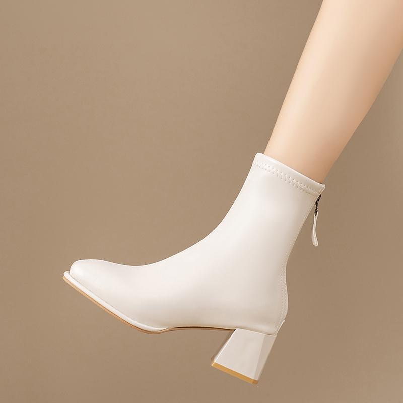 Plattform-Kurzstiefel mit eckiger Spitze für Damen, Modetrend Breiter Absatz, Reißverschluss hinten, Damenschuhe in Übergröße