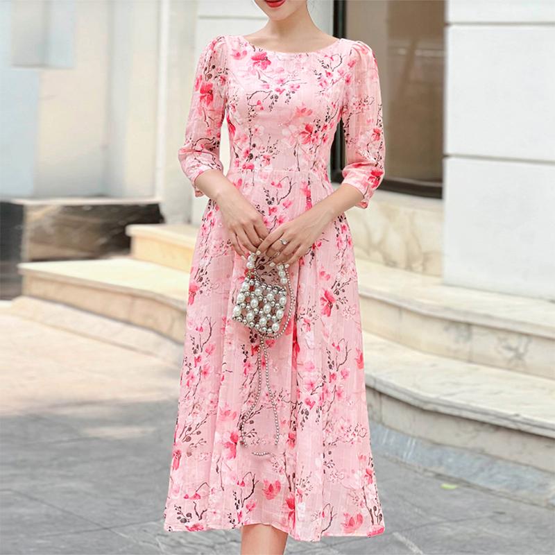 

ZANZEA Женское элегантное летнее платье с цветочным принтом, с круглым вырезом и рукавами 3/4 L