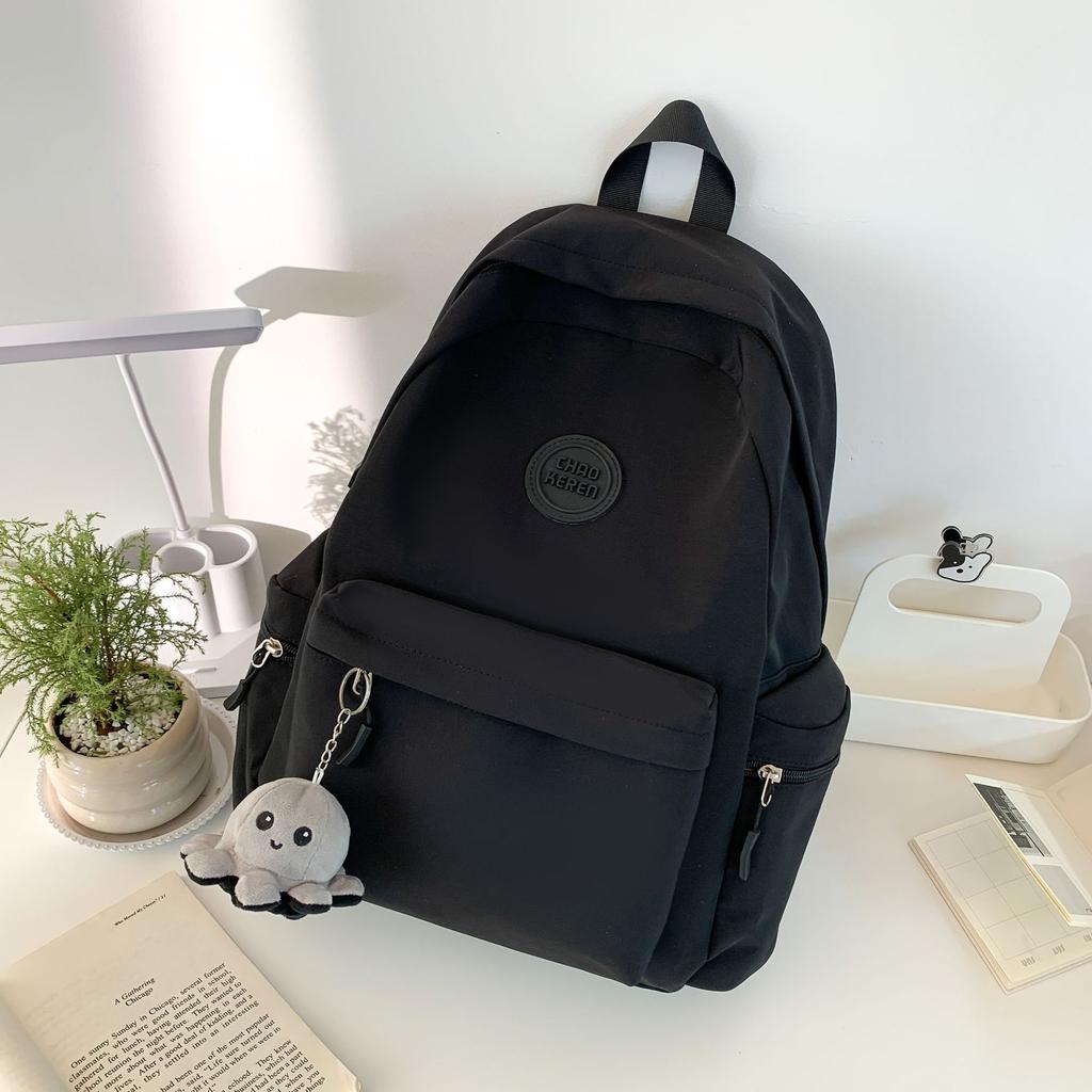 Solid Color Versatile Backpack for Travel Large Capacity Schoolbag for Junior and Senior High School Students Casual Backpack