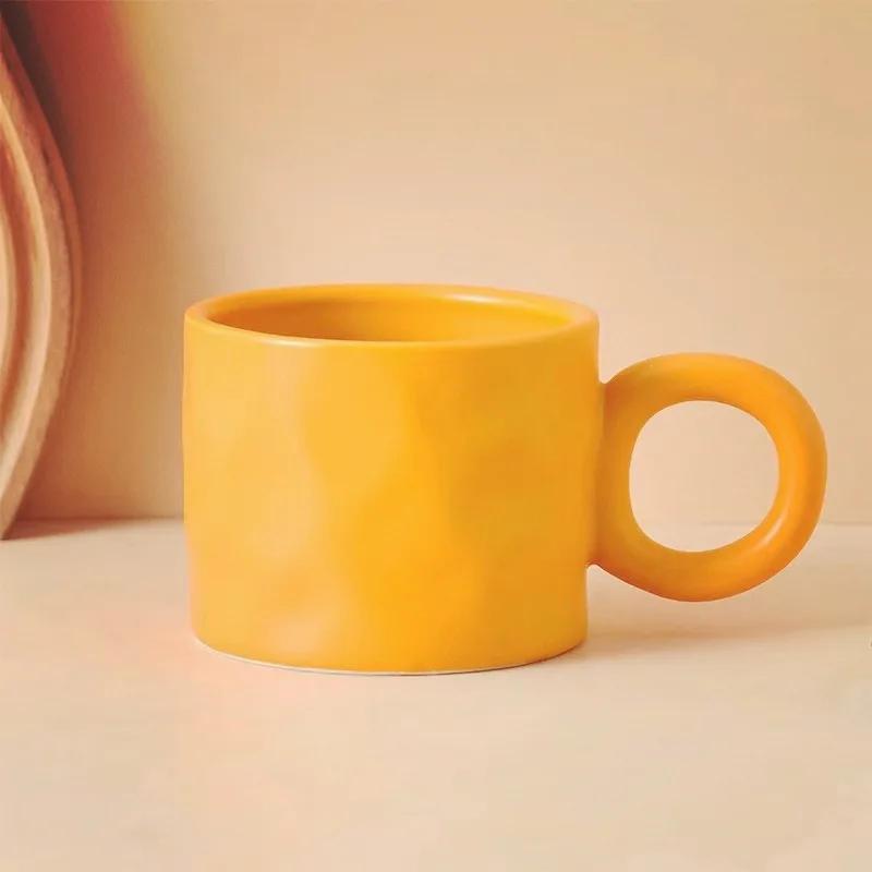 400ML Nordic Ceramic Coffee Mug Creative Handmade Multiple Colors Cup Ring Handle Ceramic Mugs For Coffee Porcelain Mug Beer Cup