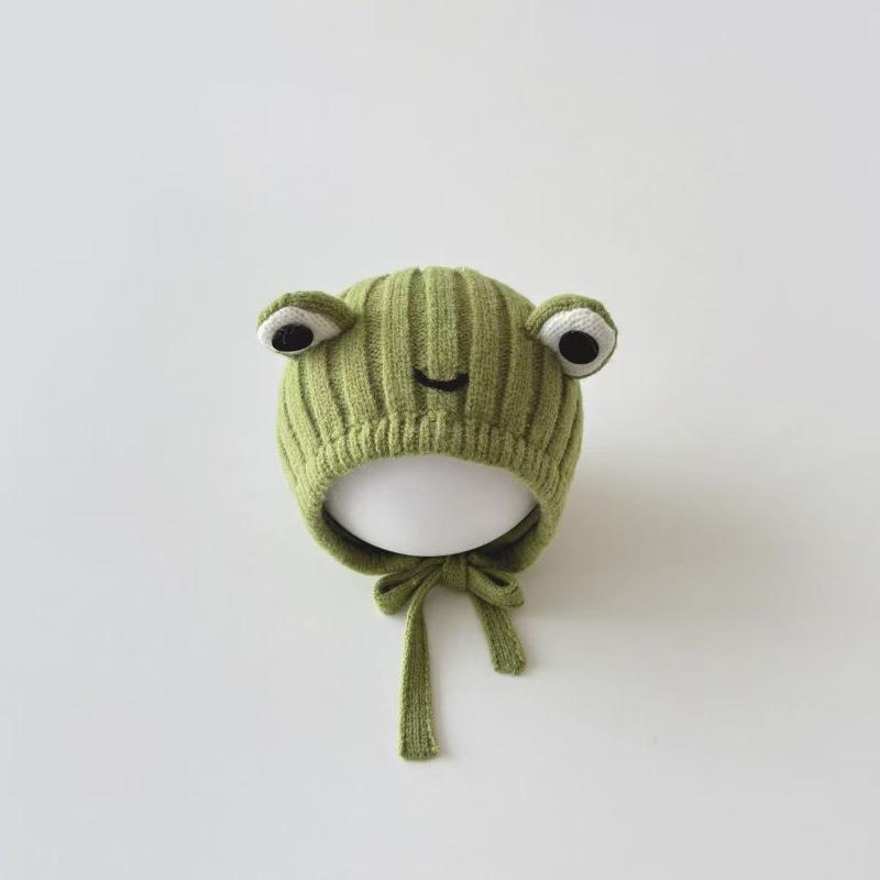 Baby Wool Hat Cute Big-Eyed Frog Ear Protection Hat Winter Thickened Warm Knitted Hat Gift For Kids