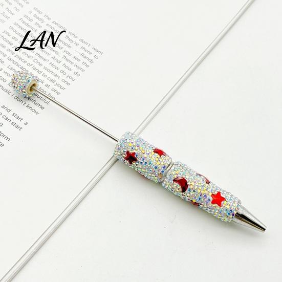 Shiny Rhinestone Pens Glitter Beadable Ballpoint Pen, Sparkly Star Moon Beaded Plastic Customizable DIY Handmade Gel Ink Pen for School Projects,