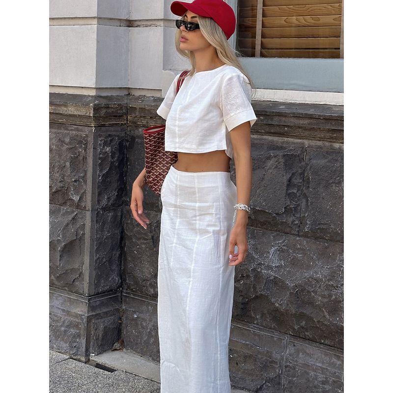 European and American Suit Female Summer Short-Sleeved Casual Top White Two-piece Set Elegant Dress Stylish 2025 Vacation