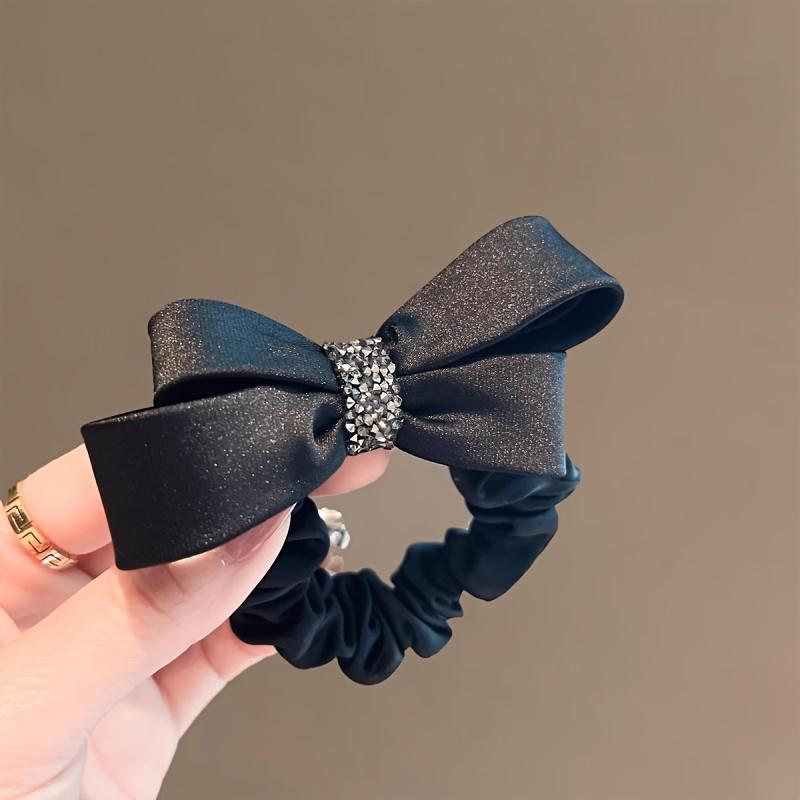 Elegant Satin Leather Hair Scrunchie | Rhinestone, Chic, Featherless, for Women, Suitable for All Seasons