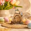 Hand Painted Rabbit Decorations Wooden Fairy Door Decor, 2D Gnome Elf Ornament, Bunny Mushroom Springtime Living Room Embellishments Wood Craft, House