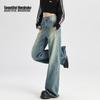 Women's Retro Blue High-Waist Loose Wide-Leg Washed Jeans