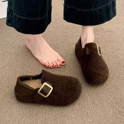 Retro Inner Height Increase Two Wear Birkenstocks New Autumn and Winter Woolen Lazy Thick-soled Velvet Cotton Shoes